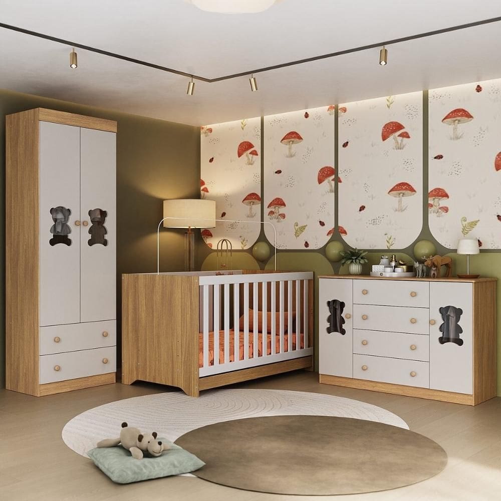 Quarto de Bebê Completo com Berço Americano 3 em 1 Teddy Multimóveis MP4656