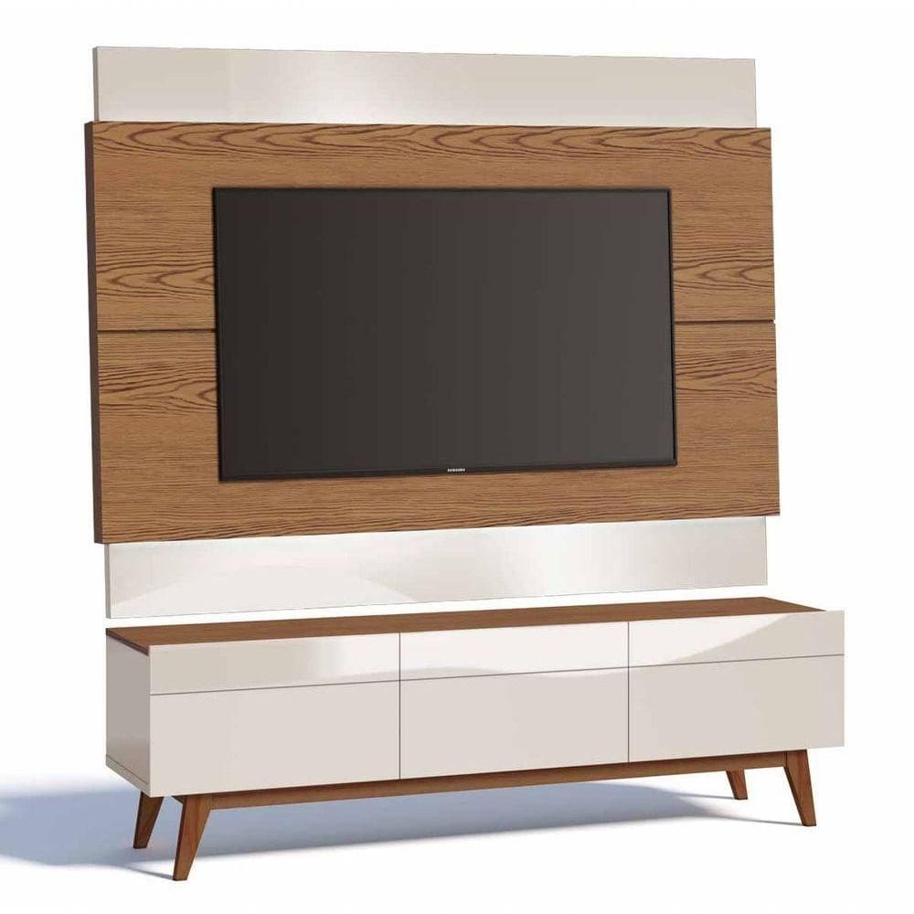 Rack Com Painel Classic 3g Freijó Com Off White - Imcal Móveis