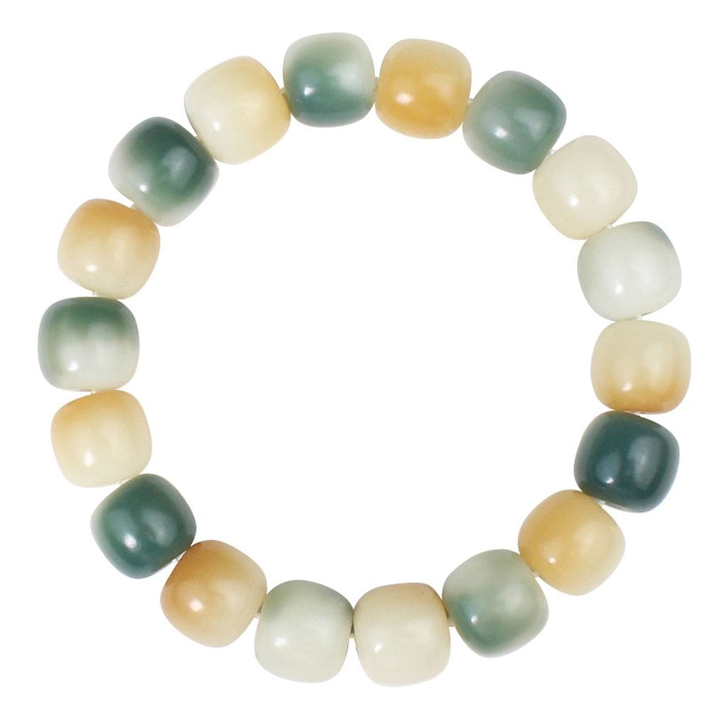 Pulseira Natural Bodhi Seed com miçangas verdes polidas e castanhas