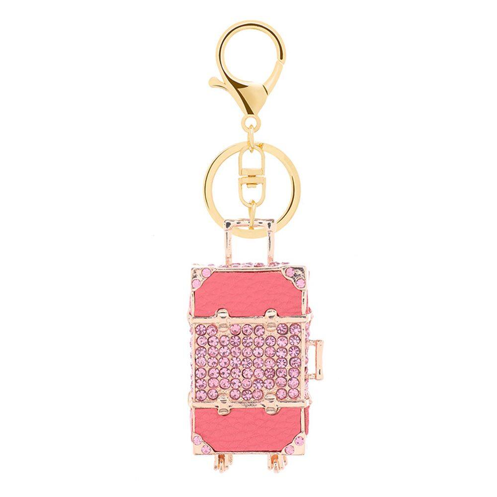 Chaveiro, bagagem moderna, mala de couro rosa, strass