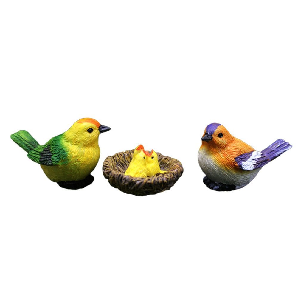 Escultura, decoração de jardim, família de pássaros com resina de ninho, 3,2-5,3 cm