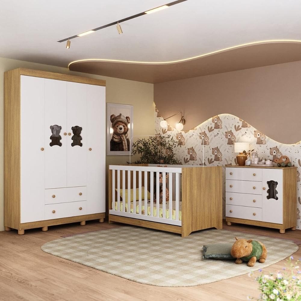 Quarto de Bebê Completo com Berço Americano 3 em 1 Fofura Multimóveis MP4645