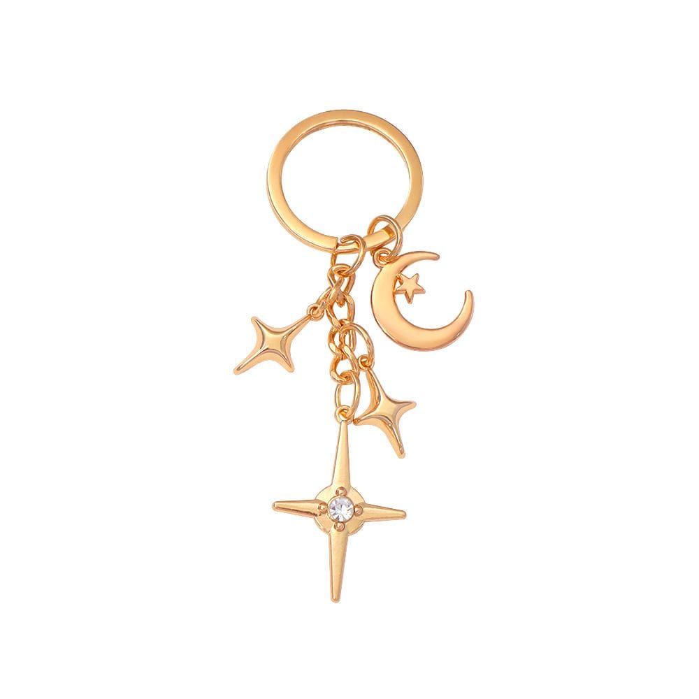 Chaveiro Moon and Star Gold Alloy Hollow, estrela de quatro pontos