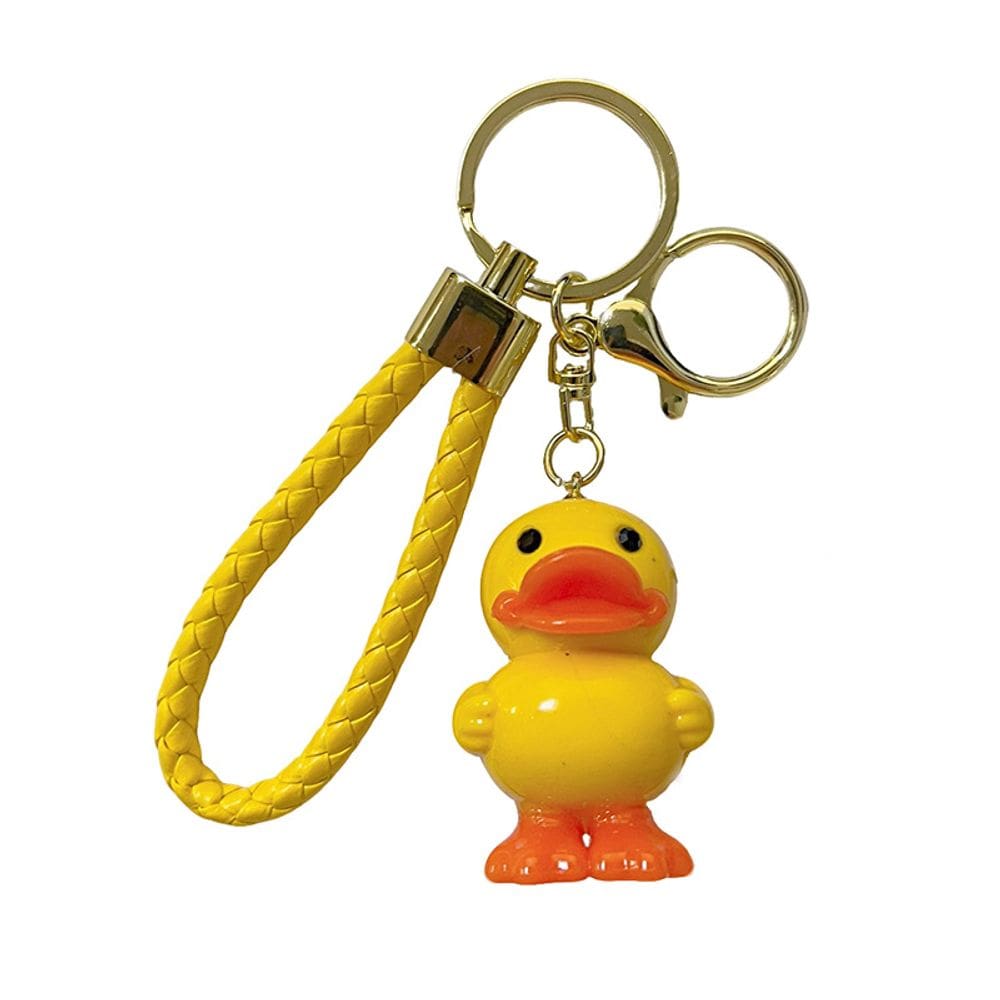 Chaveiro Cute Cartoon Duck Acrílico Amarelo com Corda Trançada