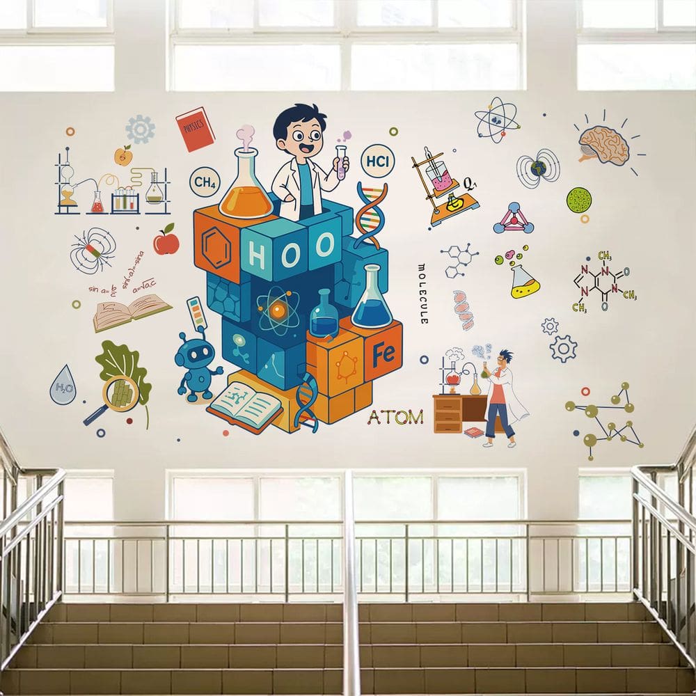 Adesivos de parede Science Laboratory Cartoon Chemistry 60x90cm