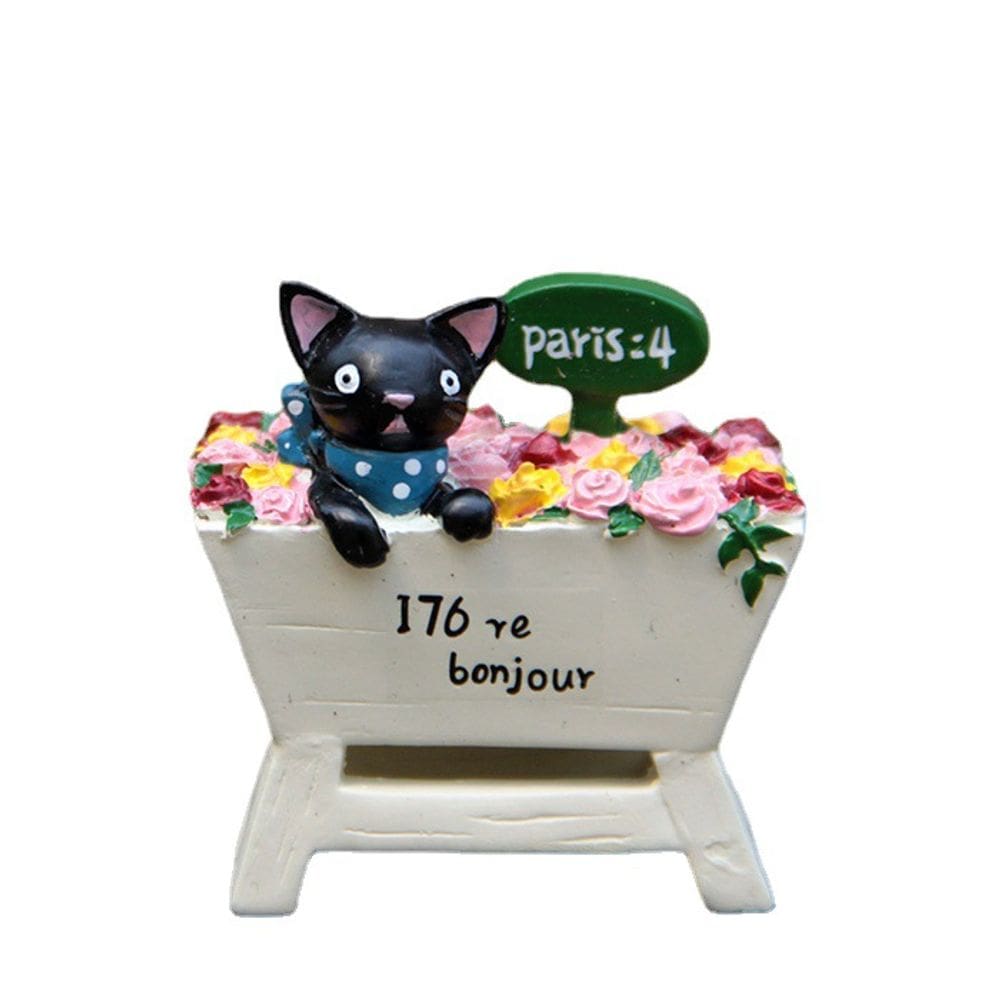 Escultura de decoração de jardim em resina Black Cat with Roses 42g