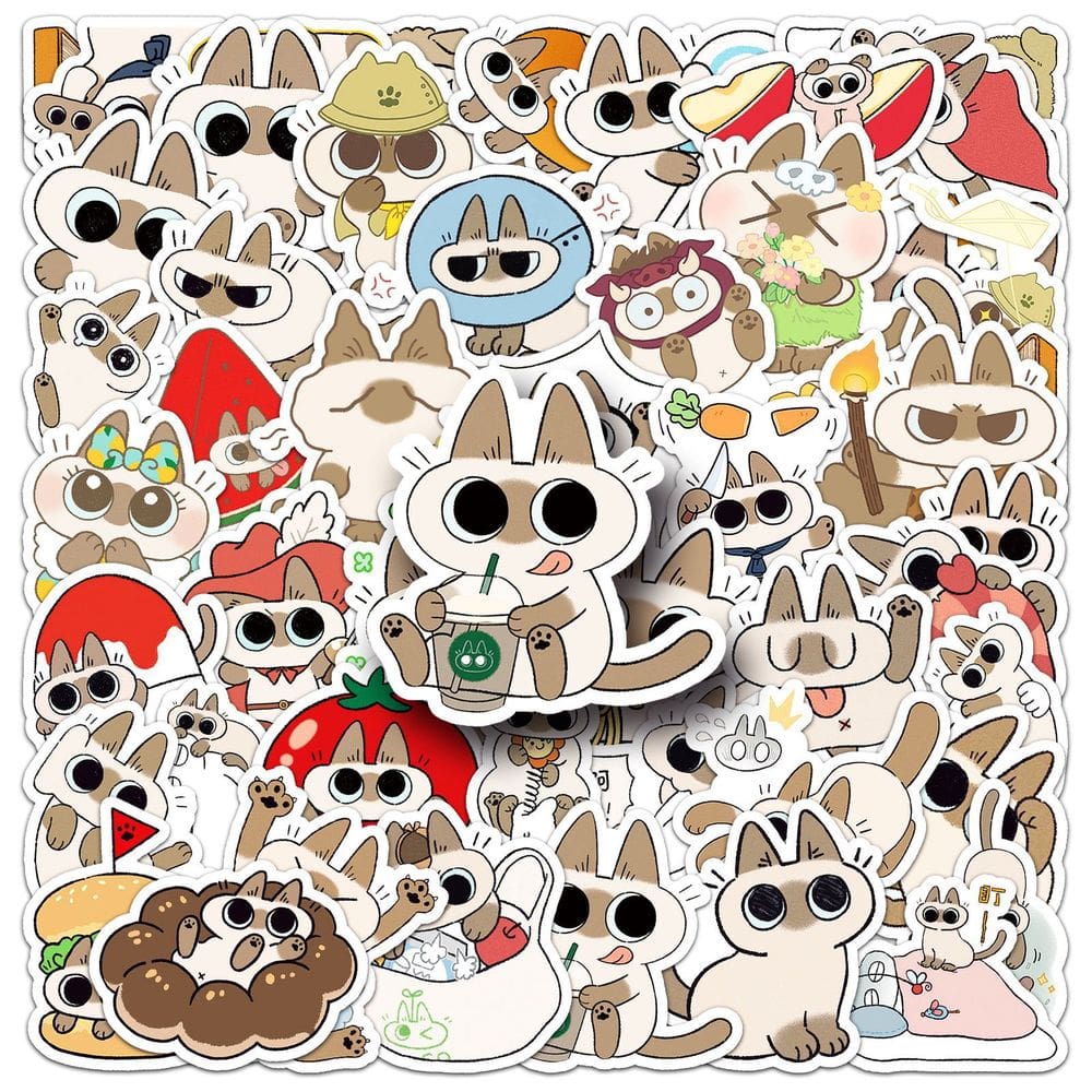 Pacote de adesivos Siamese Cat Cartoon, 50 unidades de vinil impermeável