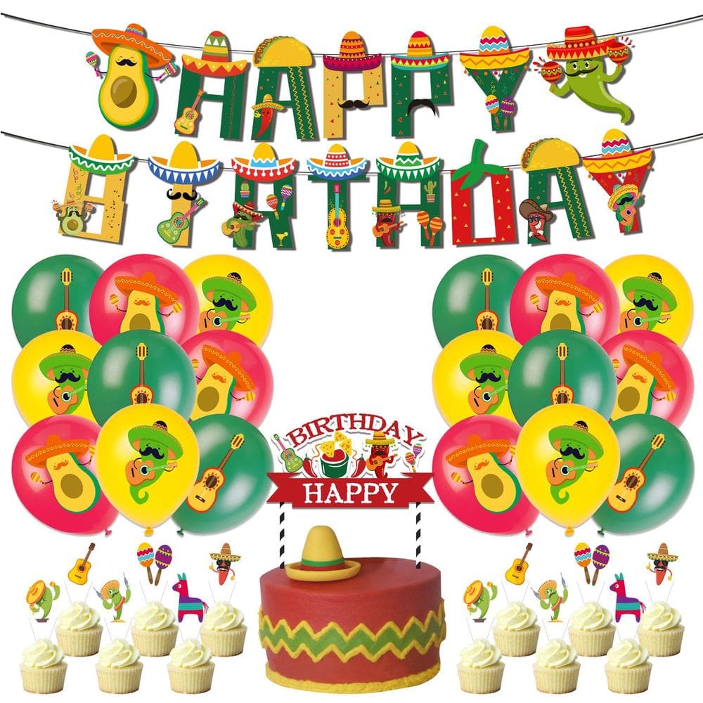 Conjunto de decorações de festa Mexican Fiesta Birthday 29 unidades
