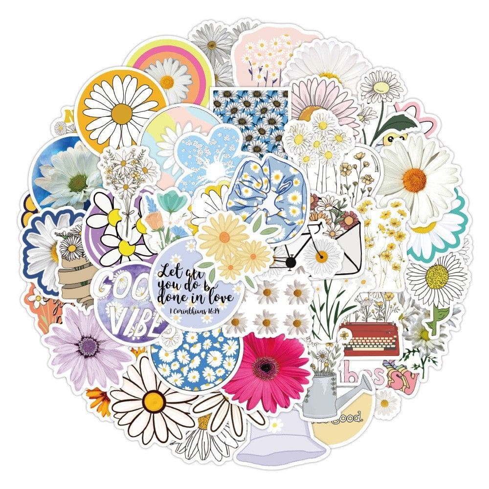 Conjunto de adesivos Daisy Flower Scrapbooking Aesthetic x50