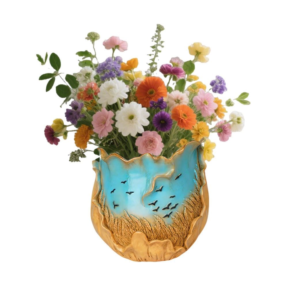 Vaso de flores em resina de estilo europeu com design de campo de trigo 510g