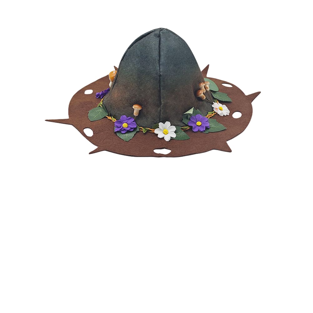 Boné de Halloween, chapéu de bruxa em forma de cogumelo com flores artificiais