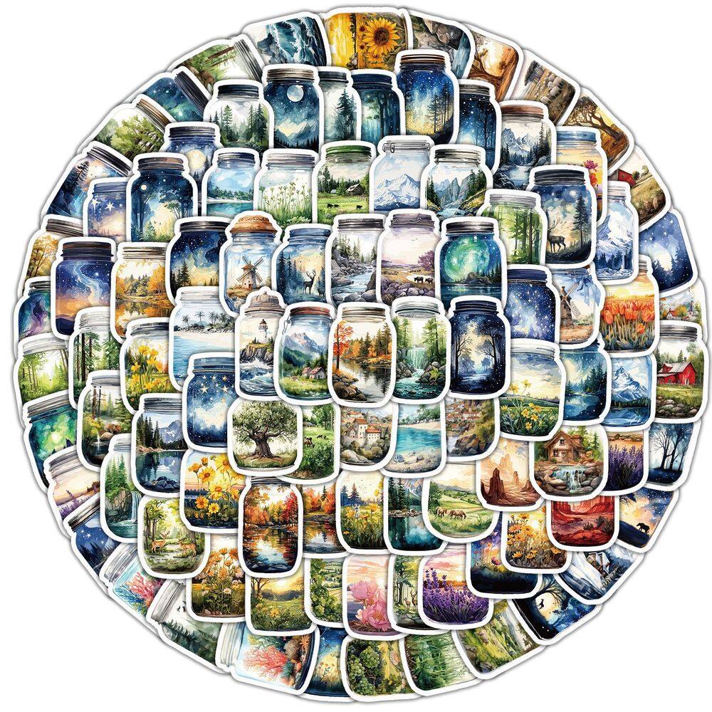 Pacote de adesivos Creative Bottled World, 50 unidades de vinil impermeável