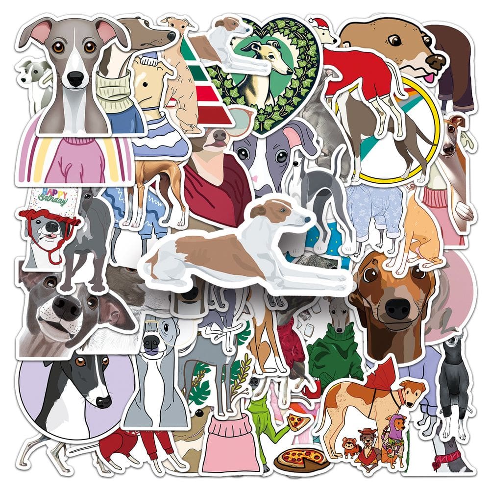 Pacote de adesivos Greyhound Dog Cartoon Whippet Ital 50 unidades
