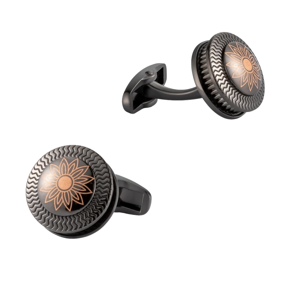 Cufflinks: flor de liga de dupla camada gravada a laser vintage