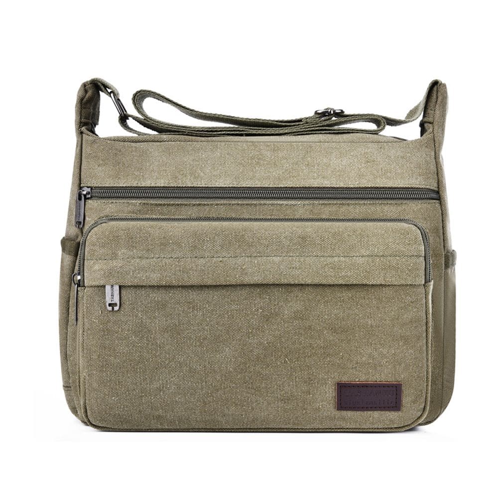 Bolsa Messenger de lona funcional para homens verde 30x11x22cm