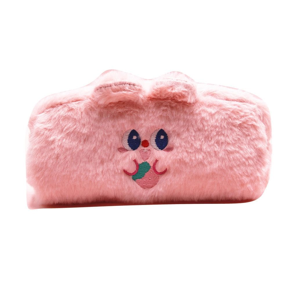 Estojo de lápis de pelúcia de grande capacidade com design de urso rosa 20x9x8cm
