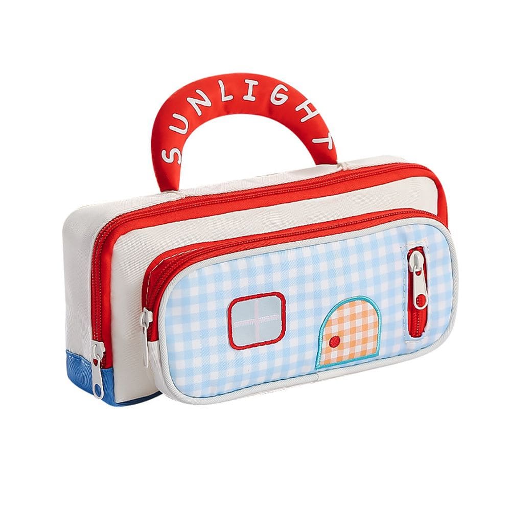 Estojo de lápis de grande capacidade em tecido de design doméstico vermelho SUNLIGHT