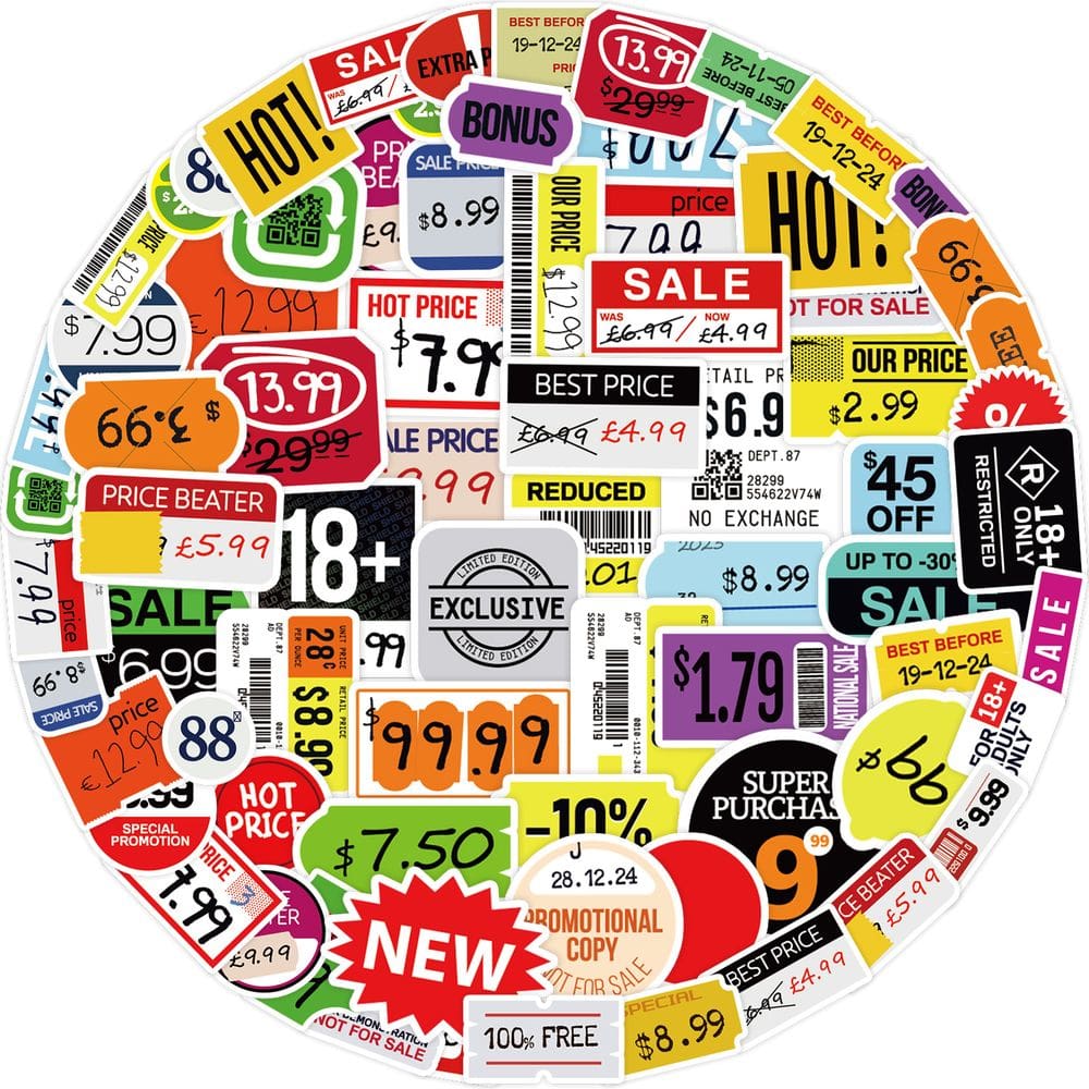 Etiqueta de preço vintage, etiqueta de vinil impermeável de 50 unidades