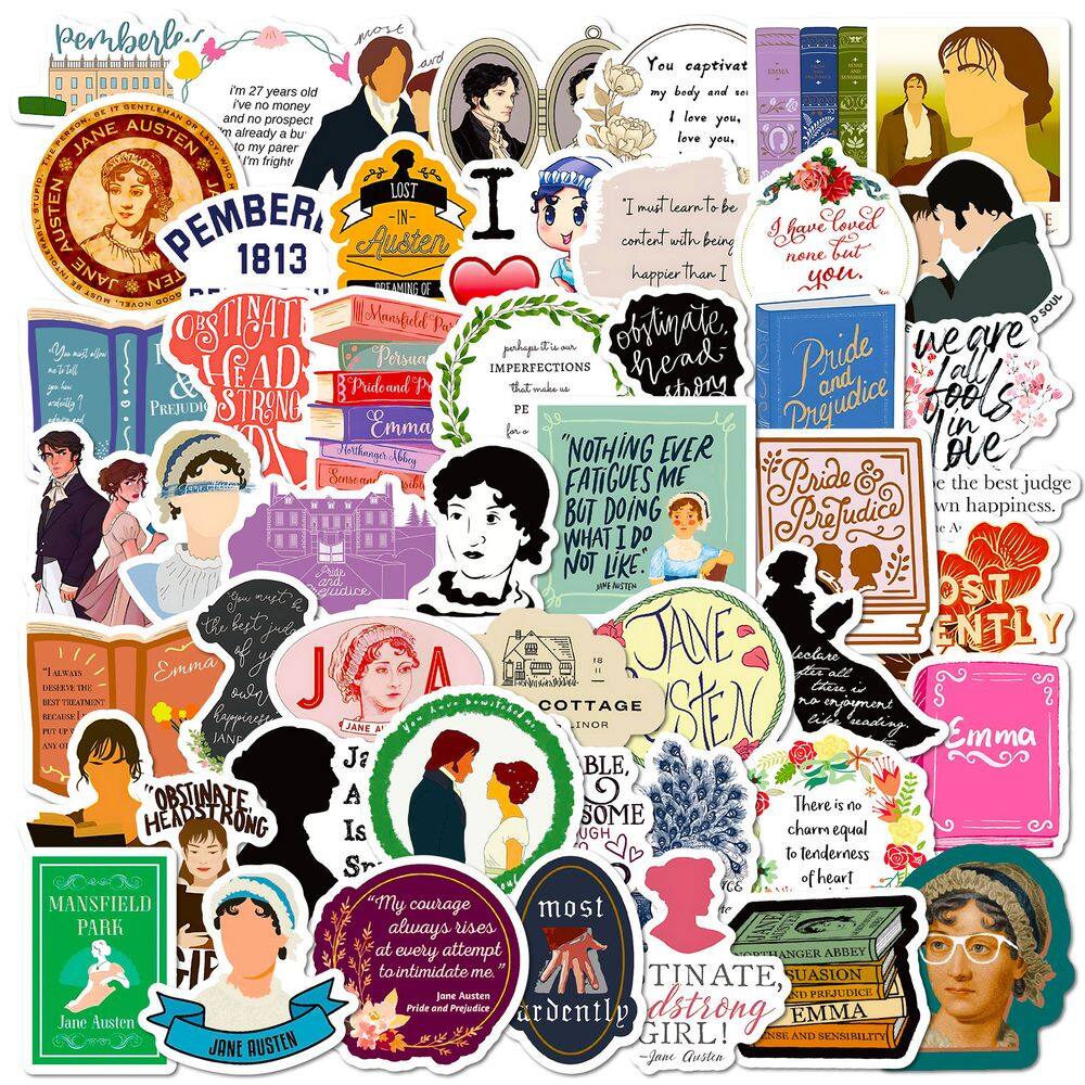 Pacote de adesivos Jane Austen Literary Quote, 50 unidades à prova d`água