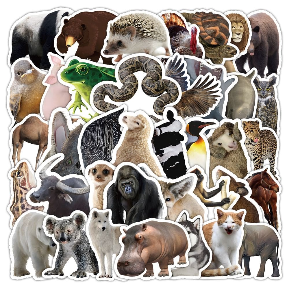 Conjunto de adesivos com tema animal realista, vinil impermeável x50