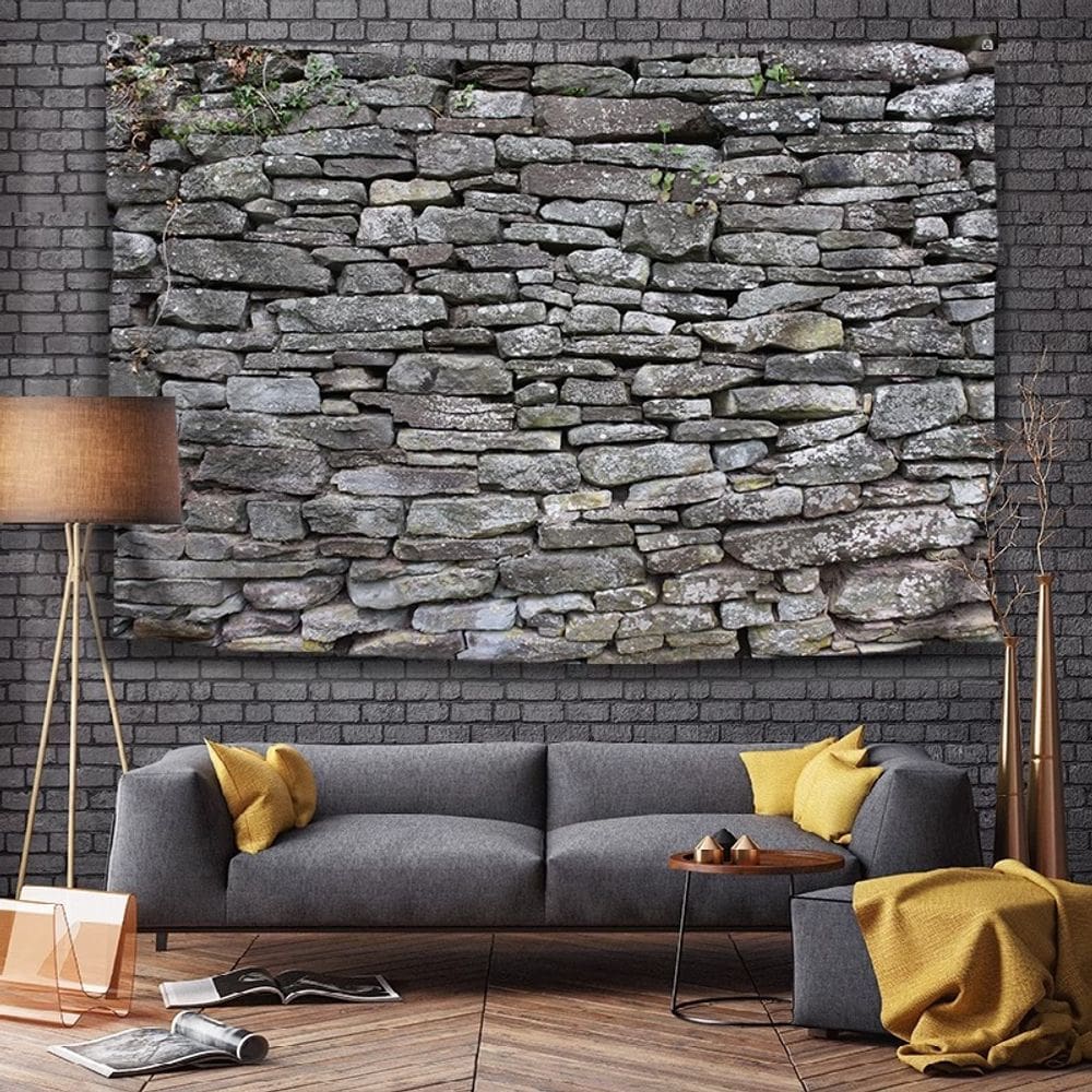 Tapeçaria de parede de pedra vintage Parede de tijolos retrô 150x130cm