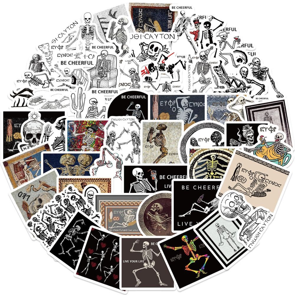 Adesivos Skeleton Art & Funny Quotes em vinil impermeável 62 unidades