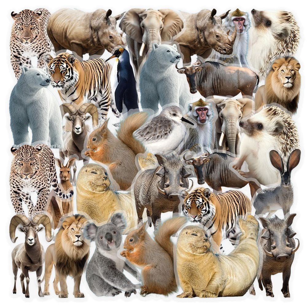 Pacote de adesivos Animal World, 50 unidades de vinil PET impermeável
