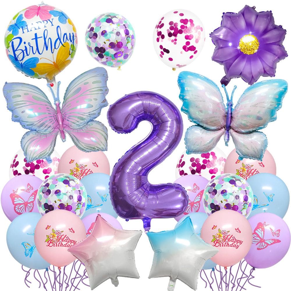 Conjunto de balões de segundo aniversário, borboleta e tema floral x25