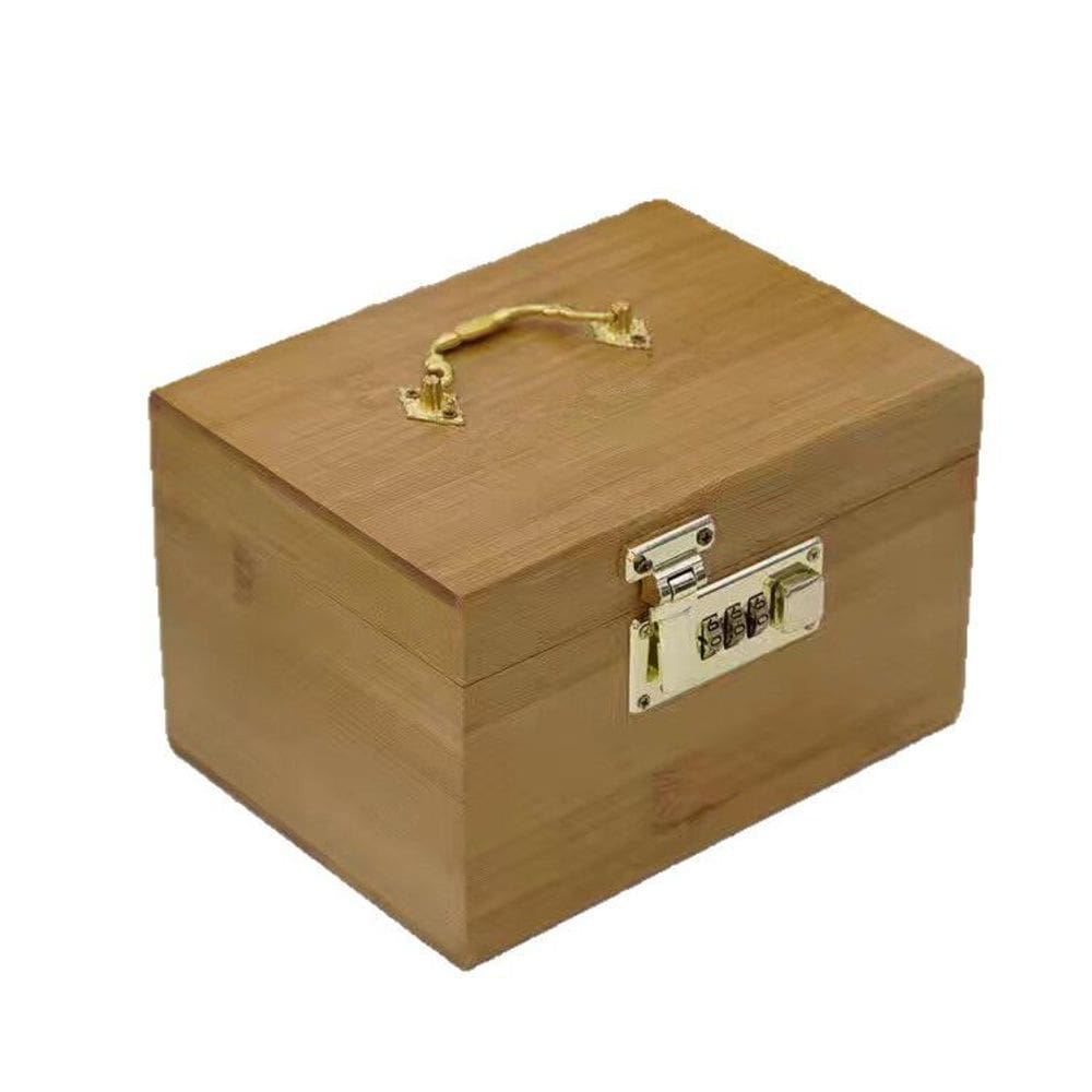 Caixa segura de dinheiro de madeira com fechadura combinada 15x9,5x9,5cm