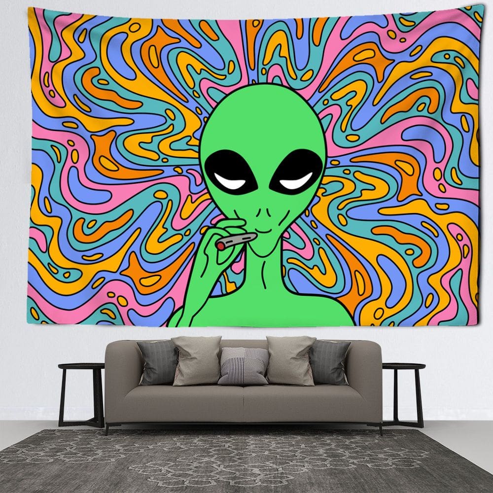 Tapeçaria para pendurar na parede Trippy Psychedelic Alien Design 150x130cm