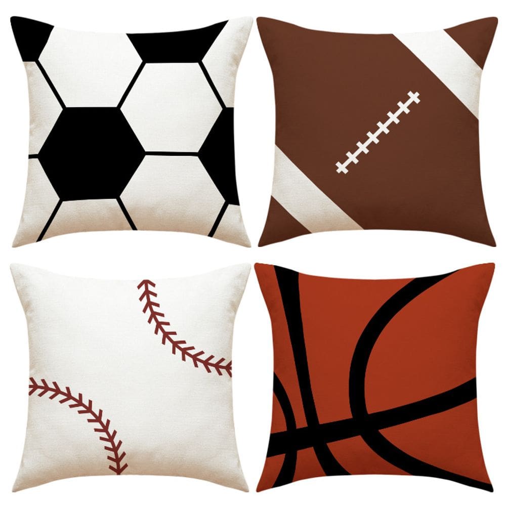 Conjunto de capa de almofada com tema esportivo: futebol, beisebol e basquete