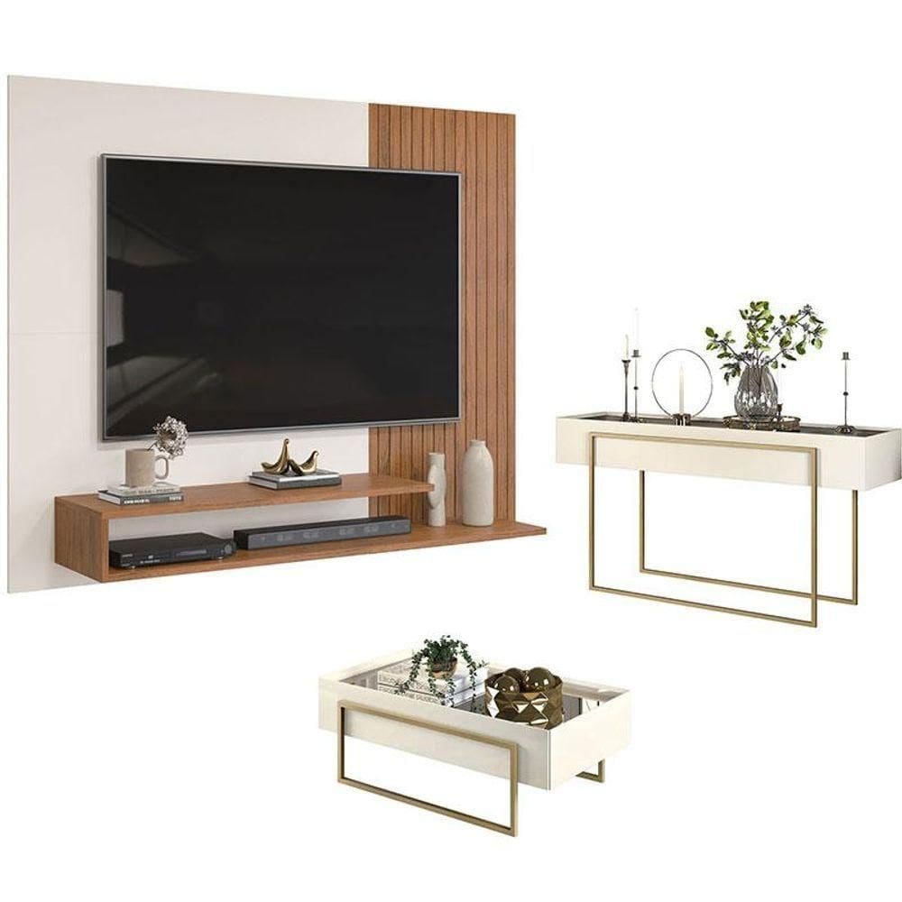 Painel Para Nando Freijó Off White Com Aparador Para Sala Suri E Mesa De Centro Suri Off White - Dj Móveis