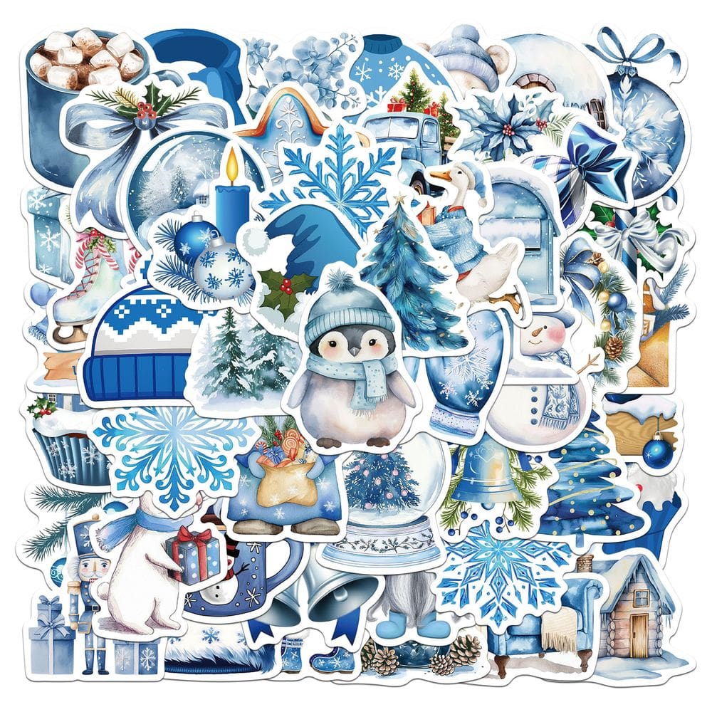 Pacote de adesivos, desenho animado de inverno, 50 unidades, Blue Snowflake, Pengui