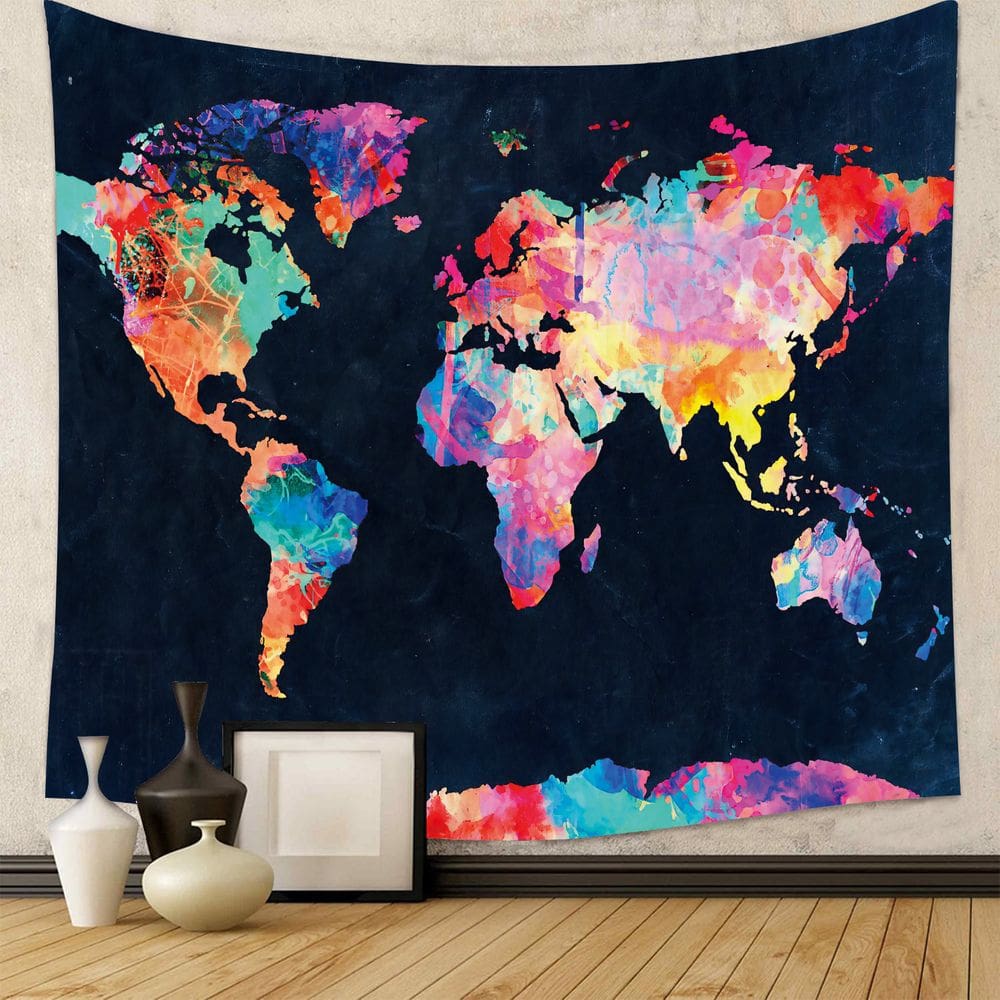 Tapeçaria para pendurar na parede, mapa do mundo, design abstrato colorido