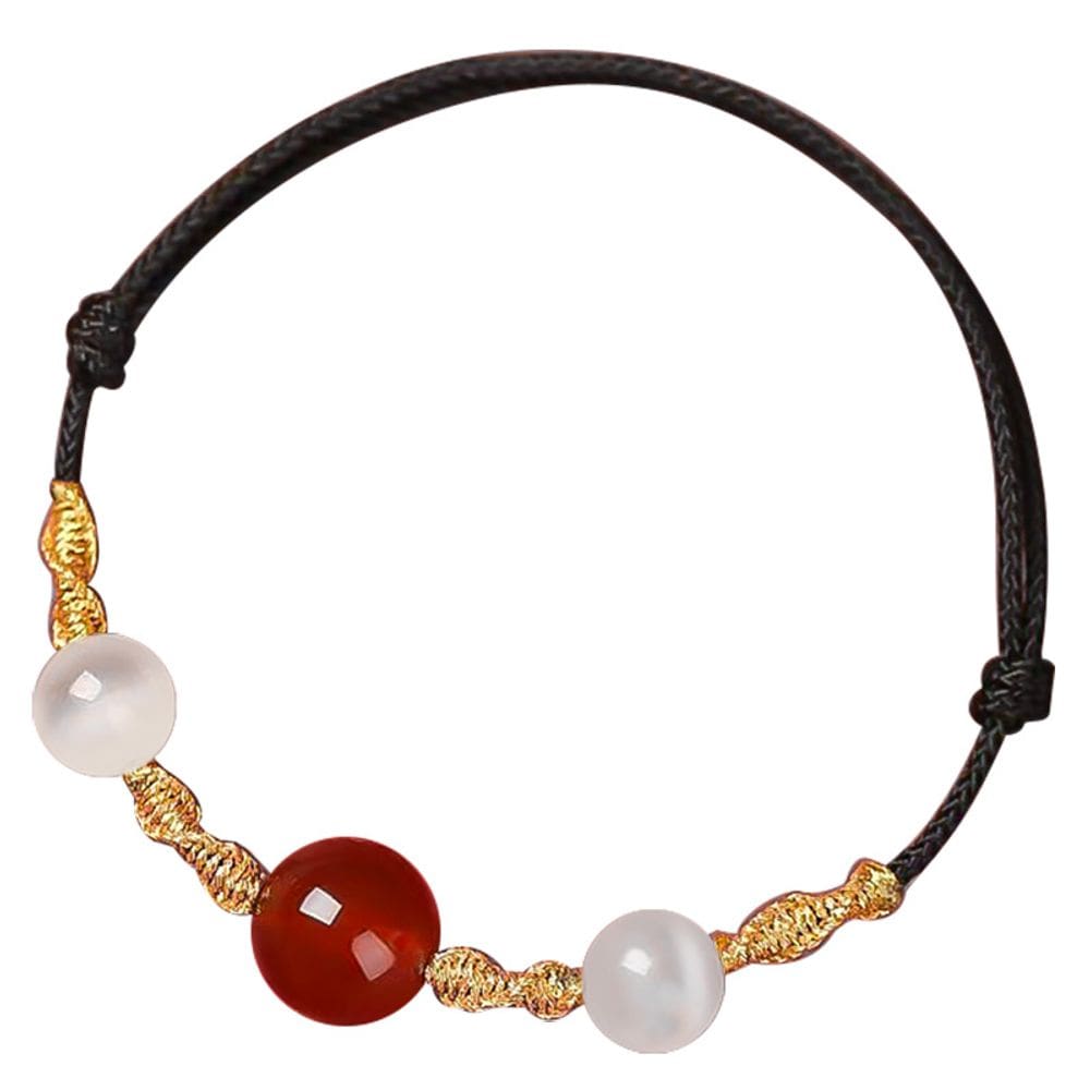 Pulseira feita à mão para mulheres com ágata vermelha e calcedônia branca