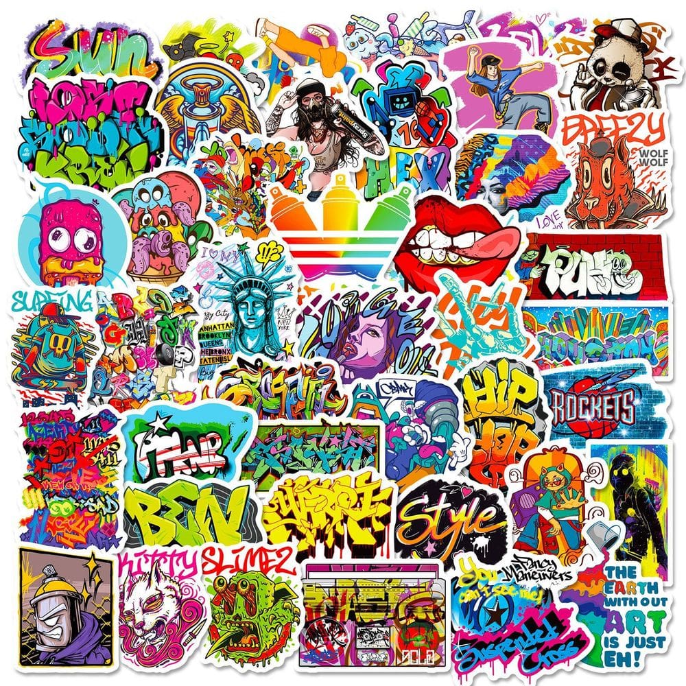 Pacote de adesivos Street Graffiti, 50 unidades, estilo hip hop, desenho animado