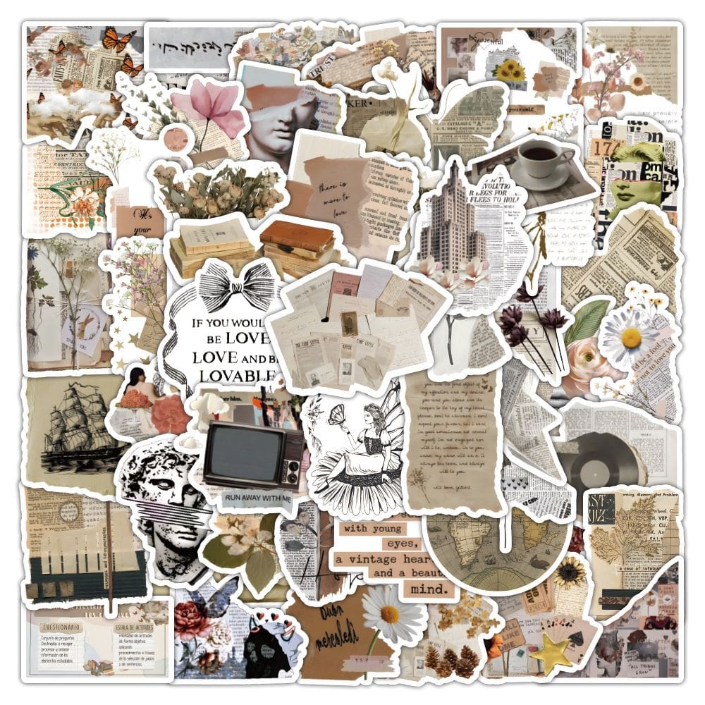 Pacote de adesivos estilo jornal, 60 unidades Aesthetic Retro INS