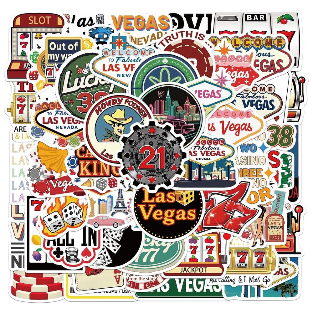 Pacote de adesivos Las Vegas, 50 peças, Casino Nevada, à prova d`água