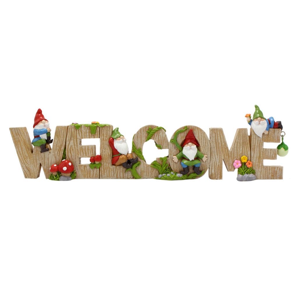 Decoração de jardim Whimsical Gnome Welcome Sign Resin