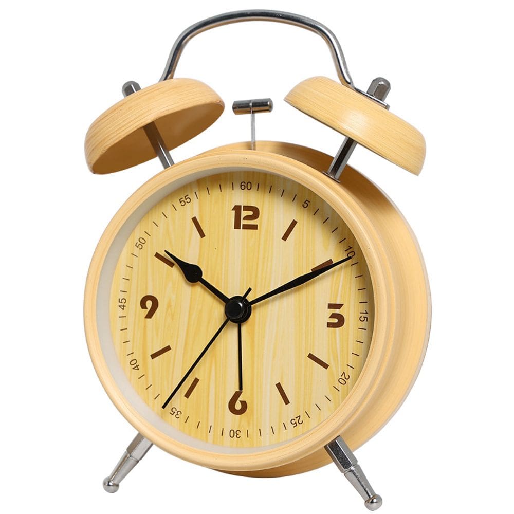 Despertador Vintage Twin Bell Metal Wood Grain Design