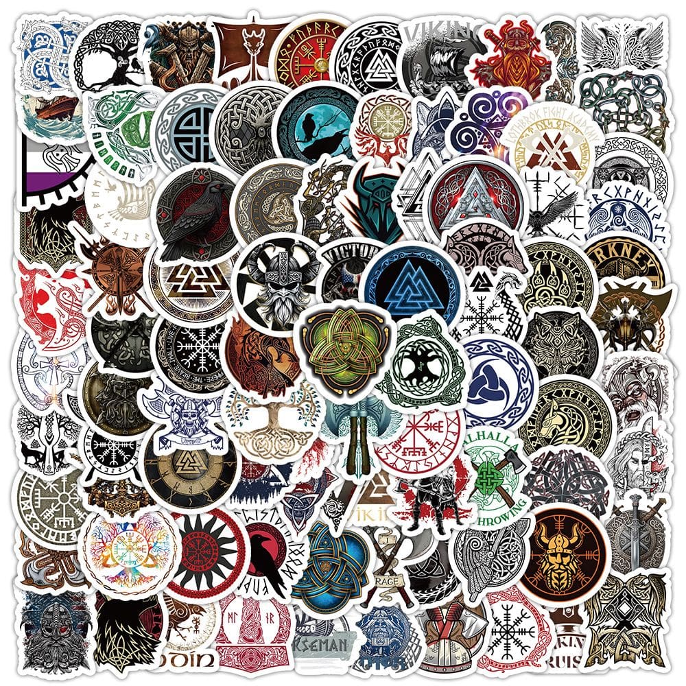 Pacote de adesivos Viking Norse Mythology, vinil impermeável, 100 unidades