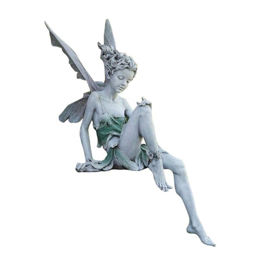 Escultura Fada Sitting Garden Resin Angel Fairy 11x24cm