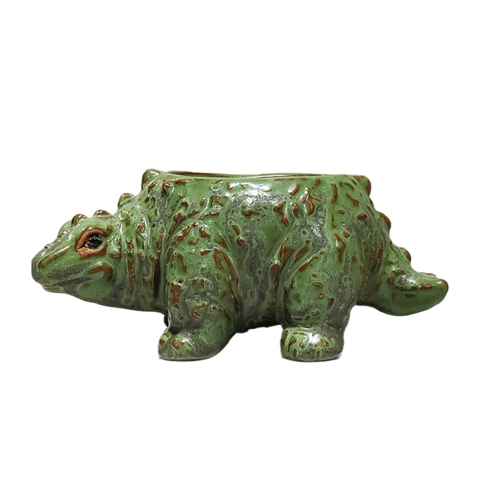 Vaso de flores, desenho animado, dinossauro, cerâmica, animal verde, 15x8x6,5 cm