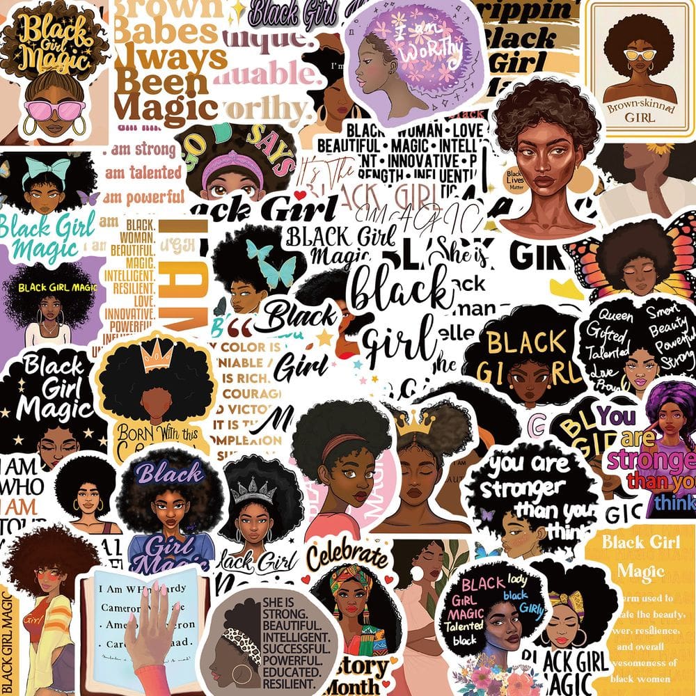 Pacote de adesivos Afro Girl Cartoon Black Girls Reading x50