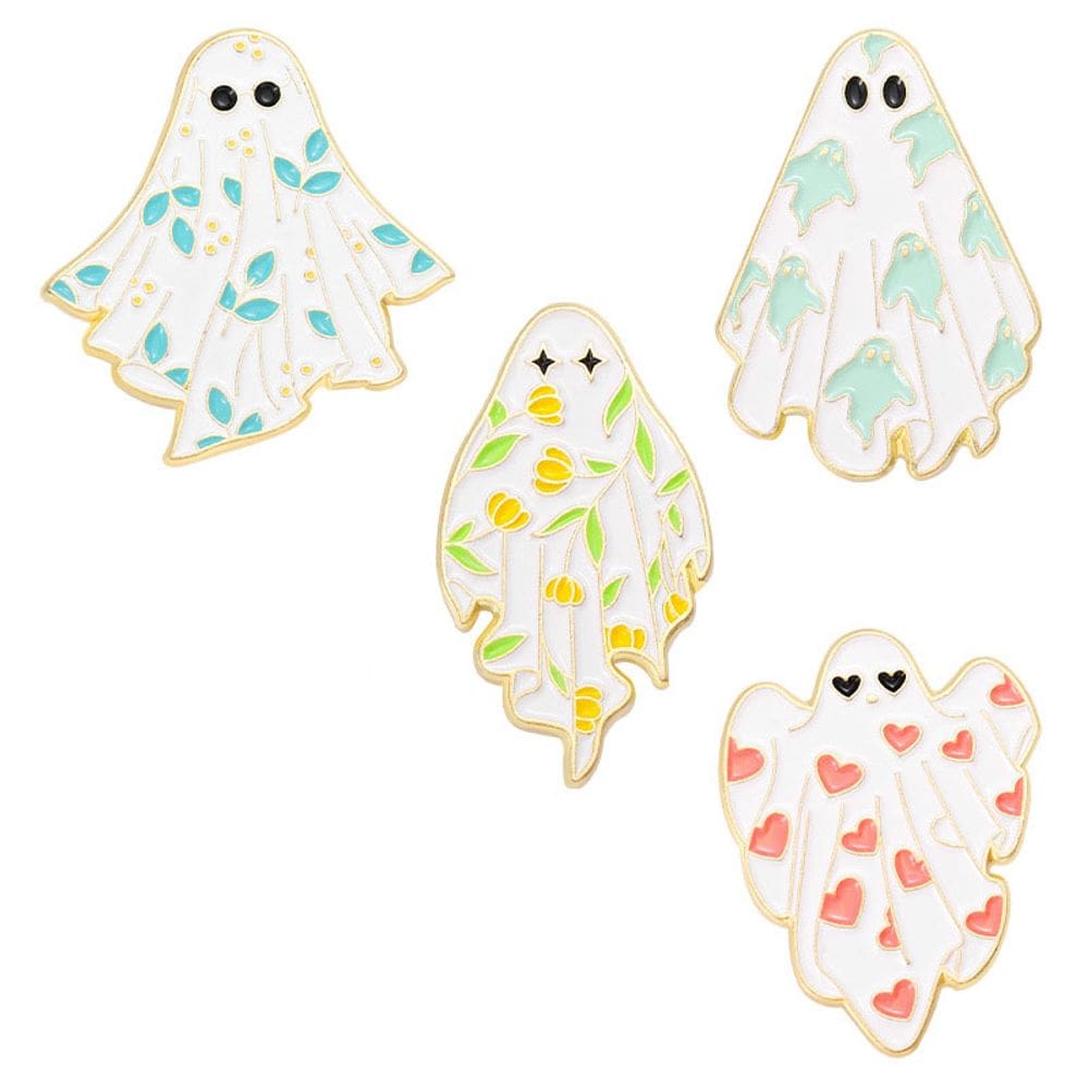 Conjunto de broches com padrão colorido de coração floral fantasma