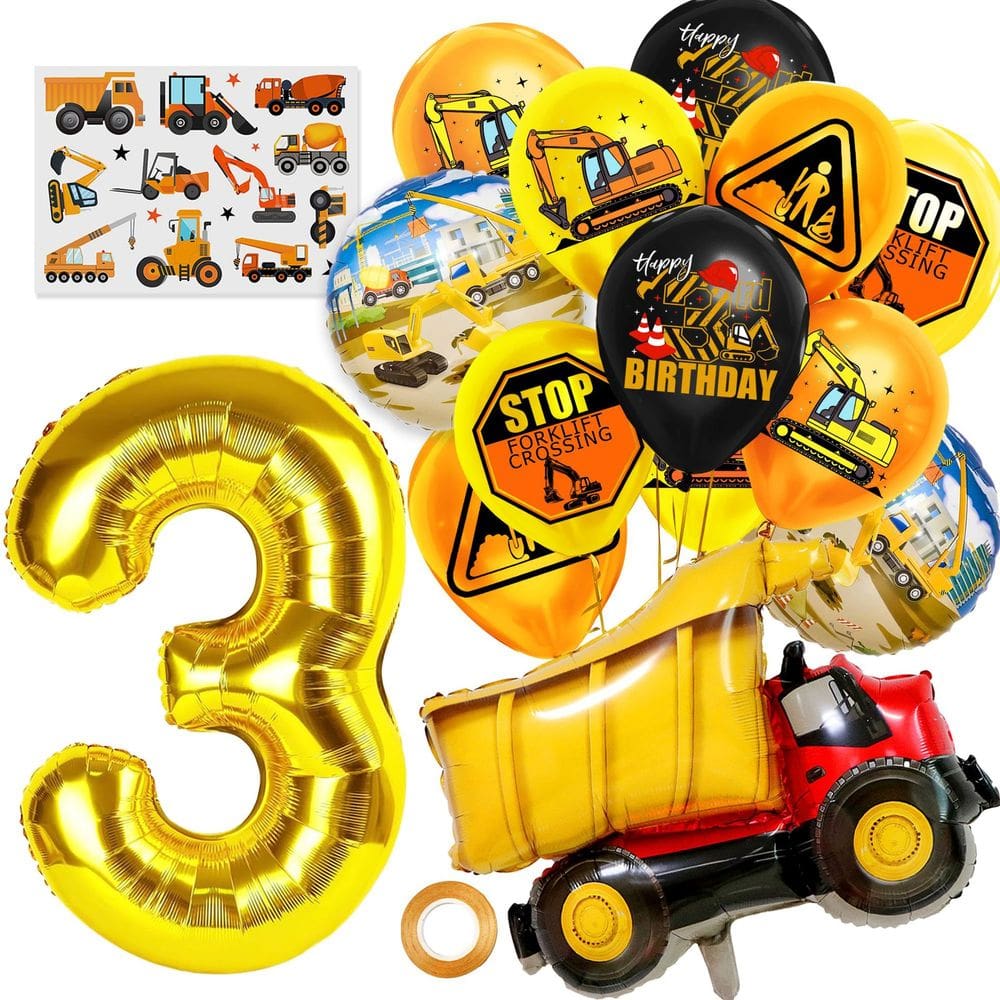 Kit de balão de aniversário número 3 para veículos de construção