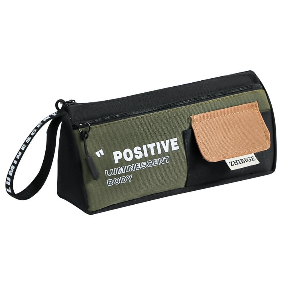 Estojo de lápis de grande capacidade com design de texto positivo de camada dupla