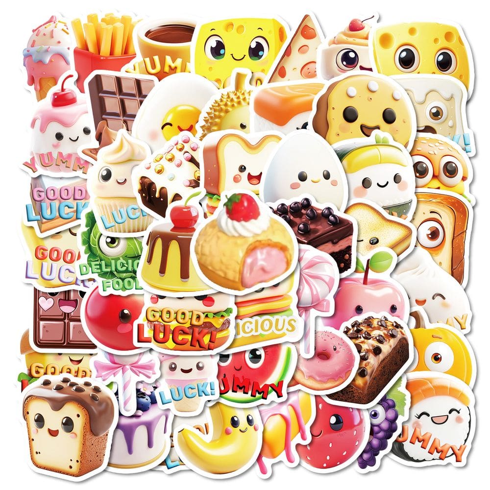 Pacote de adesivos Cute Food Cartoon Snack, 50 unidades à prova d`água