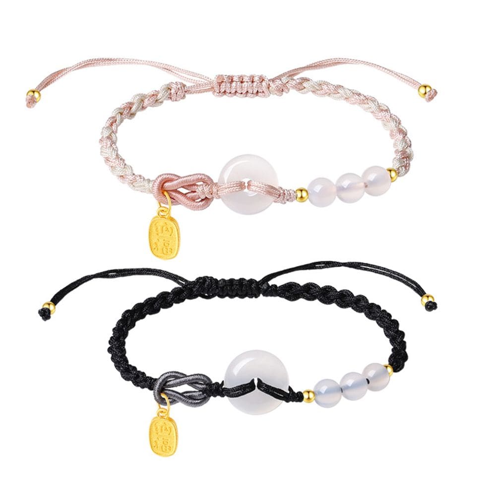 Pulseira S925 Silver Calcedônia para casais, feita à mão, trançada