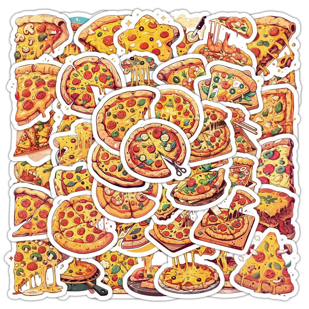 Pacote de adesivos para pizza, 50 peças, desenhos animados, decalques de comida à prova d`água